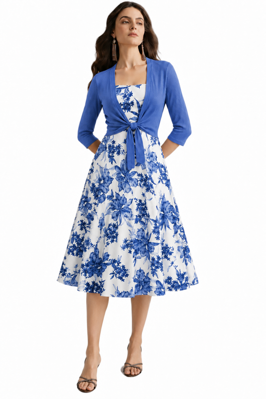 The Roselle Bluebell Tie-Front Floral Midi Dress💙