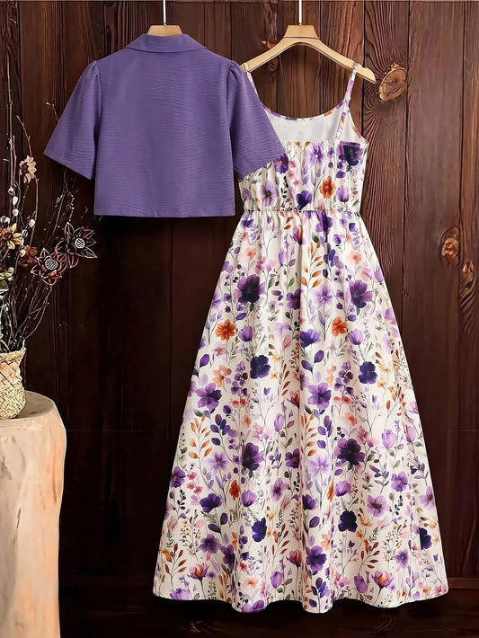 Roselle Lavender Floral Maxi Dress with Short Jacket Set