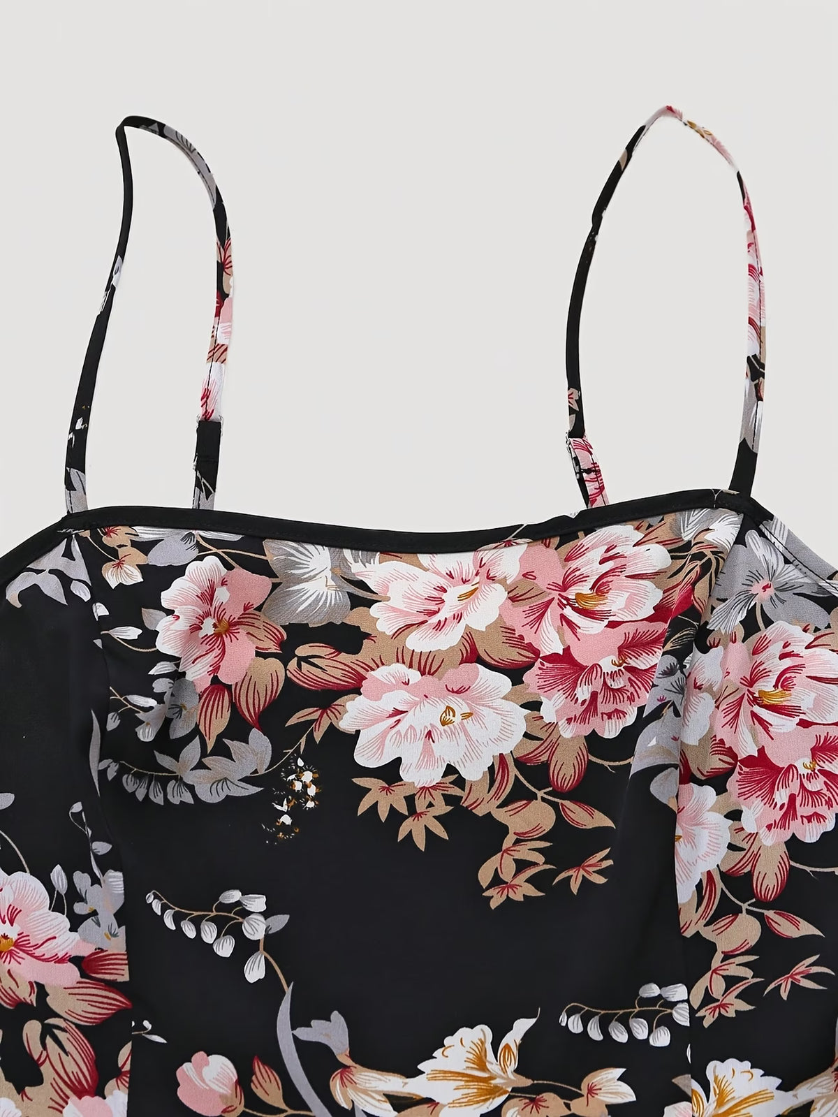 Roselle Black Floral Midi Dress with Pink Ruffle Shrug Set