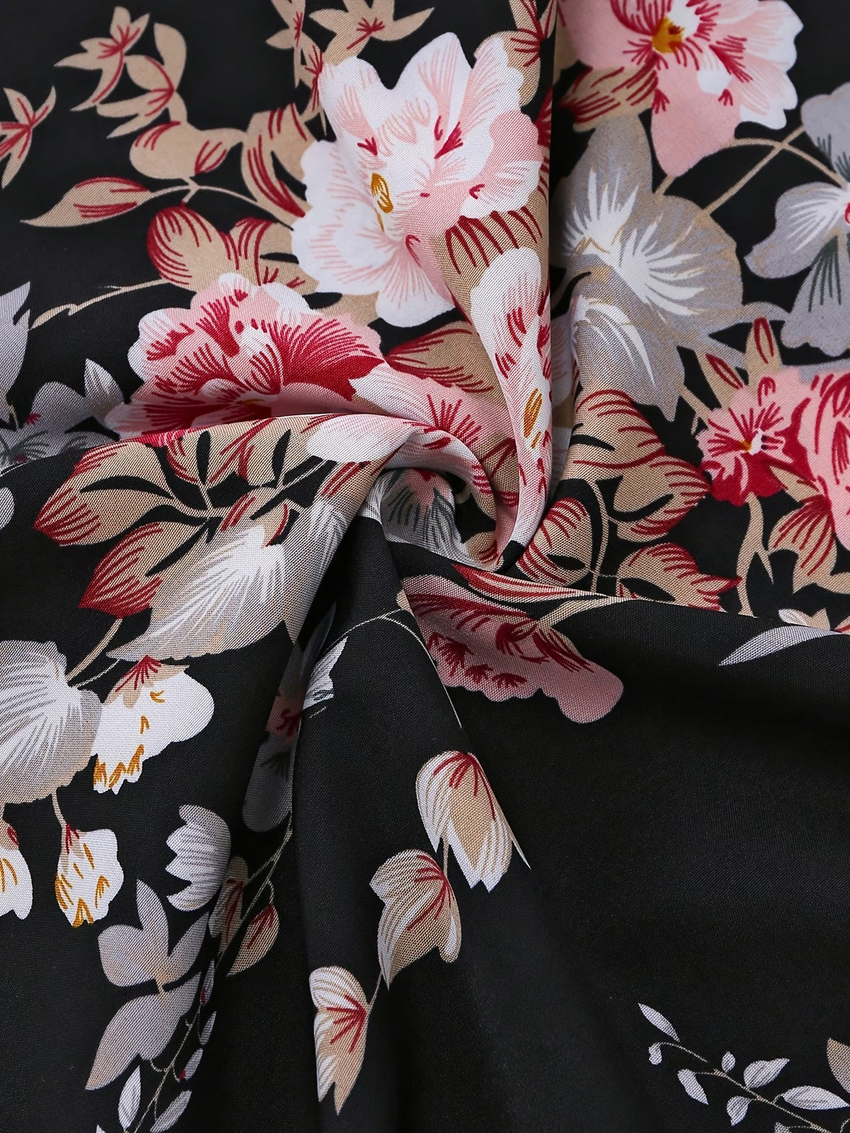 Roselle Black Floral Midi Dress with Pink Ruffle Shrug Set