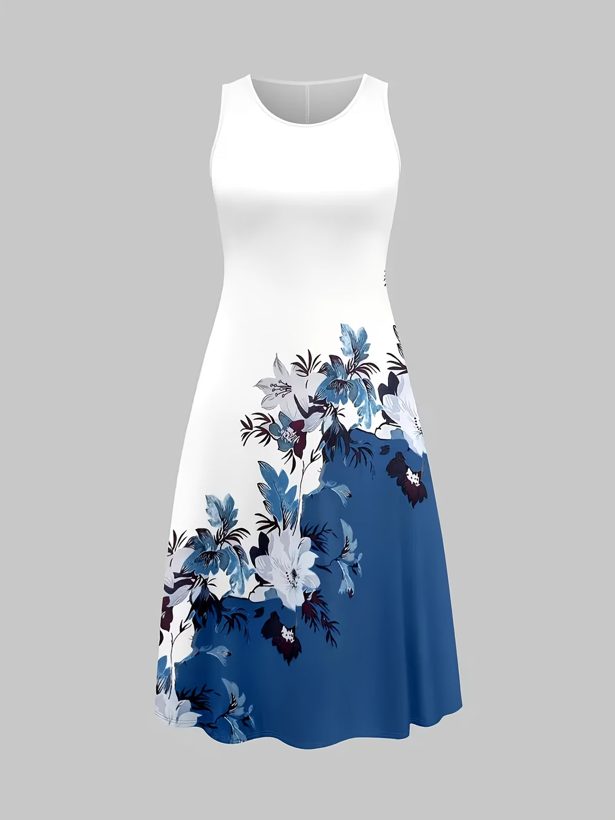 The Roselle Floral Elegance Blue  Printed Dress with Tie-Front Shrug