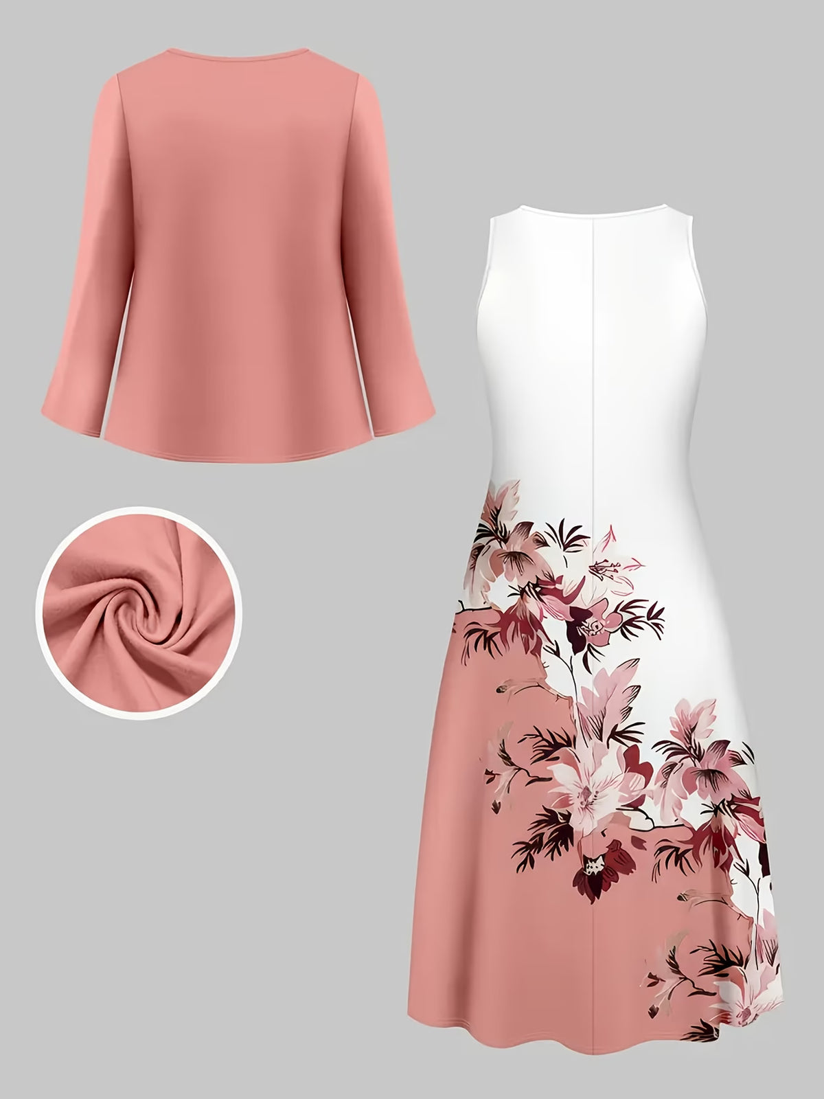 The Roselle Floral Elegance Pink Printed Dress with Tie-Front Shrug (Copy)