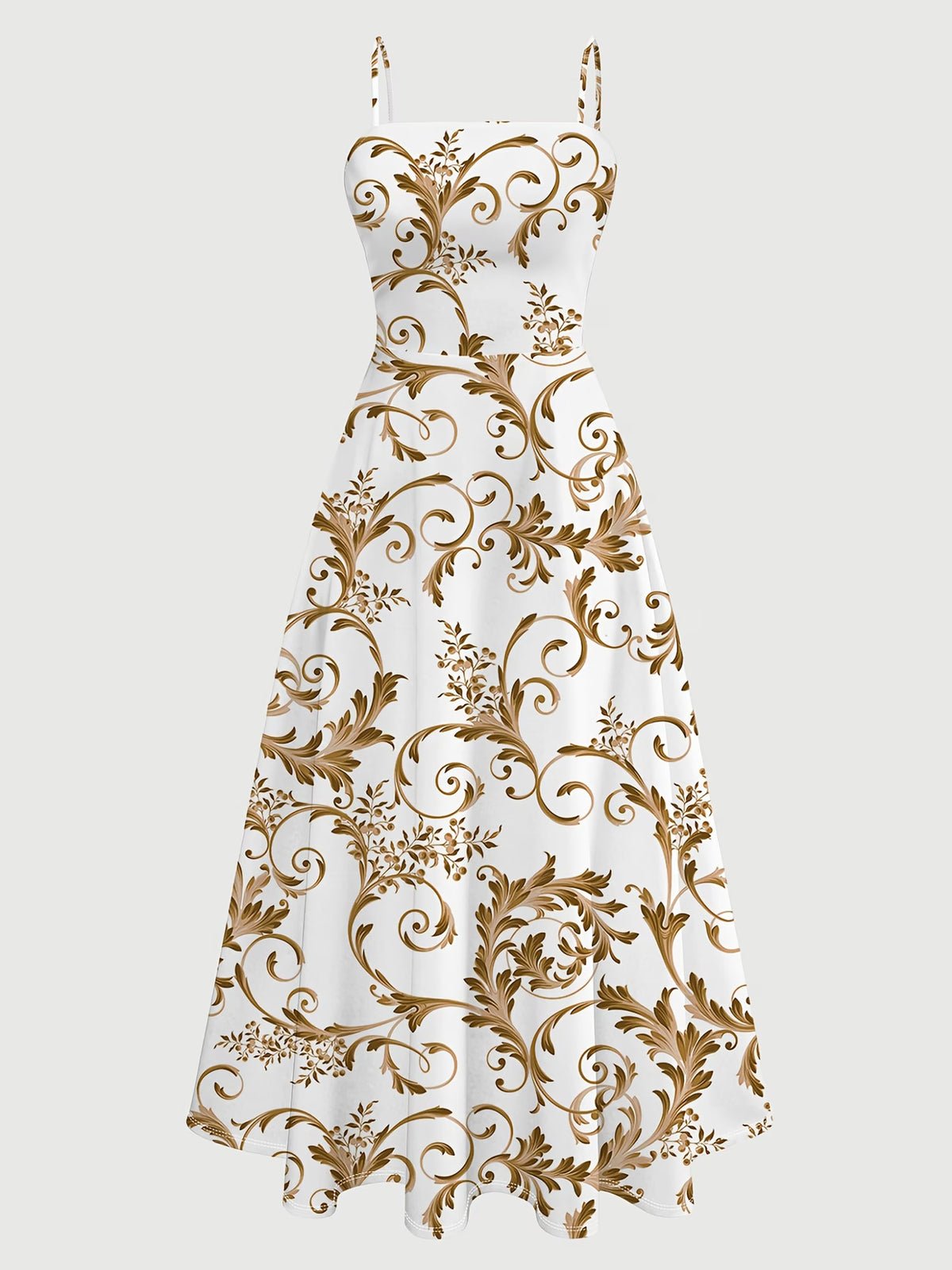 Roselle Golden Baroque Print Dress with White Tie-Front Shrug Set