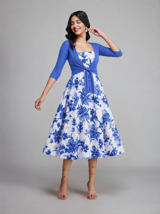 The Roselle Bluebell Tie-Front Floral Midi Dress💙