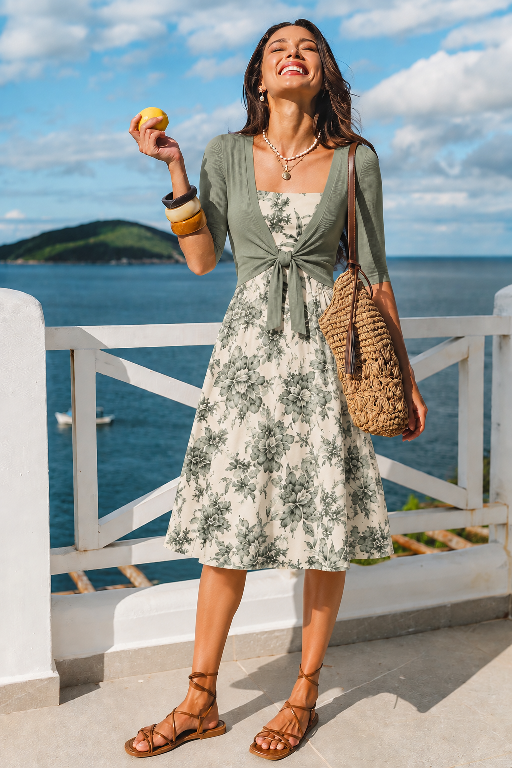 The Roselle Olive Bloom Tie-Front Floral Midi Dress 🌿