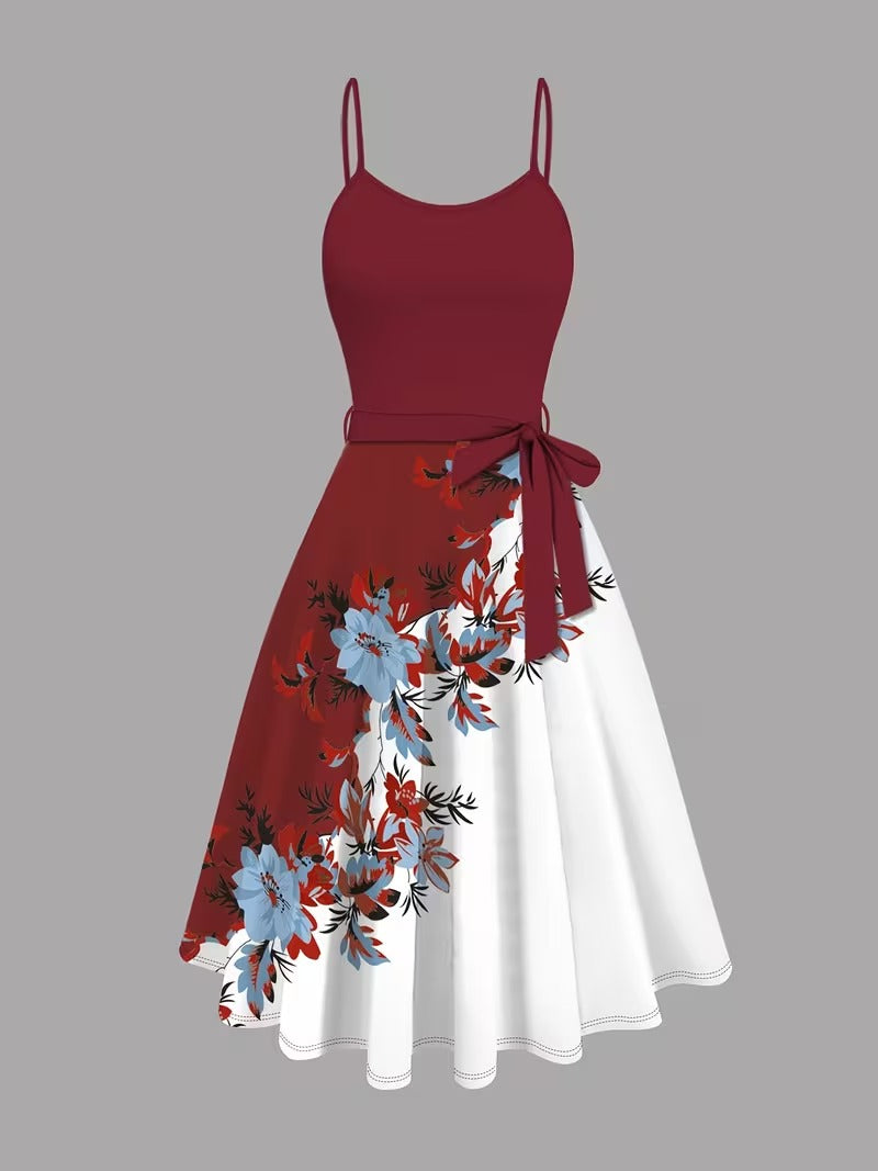 Amara Floral Midi Dress with Shrug | Maroon Cardigan Jacket with Floral Suspender Dress Set