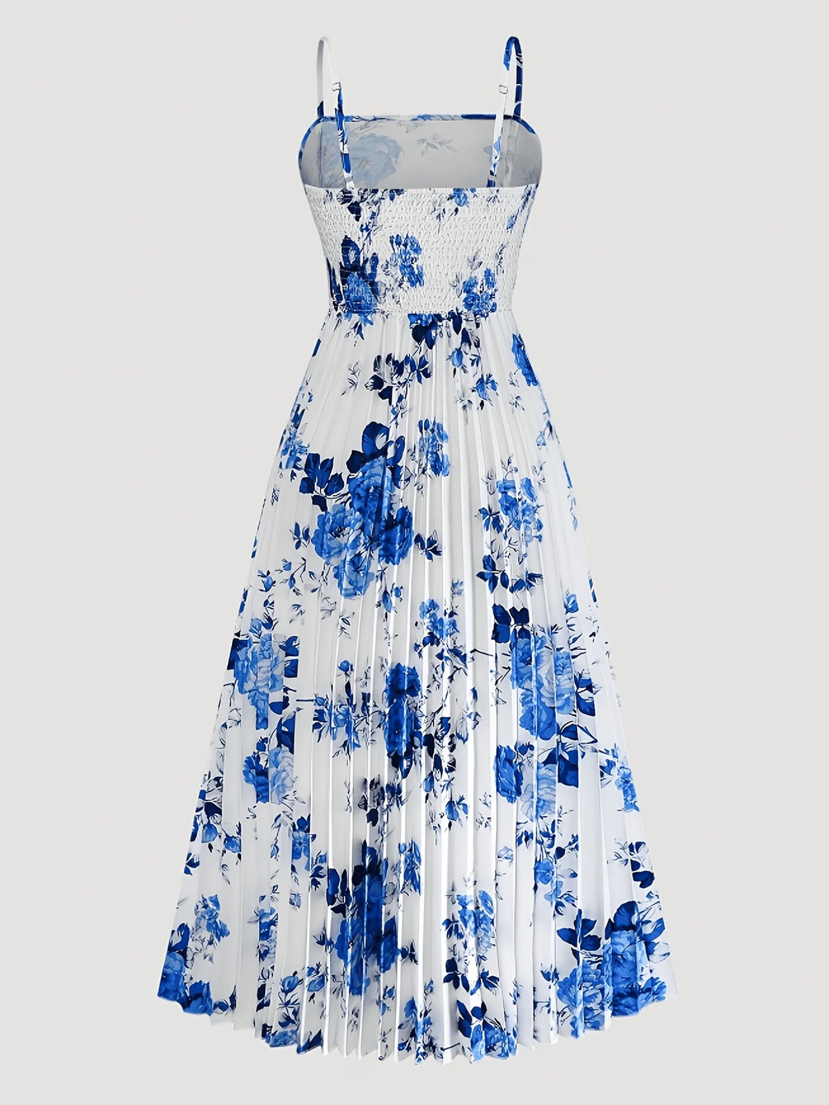 Roselle Blue Floral Pleated Dress with White Tie-Front Shrug Set