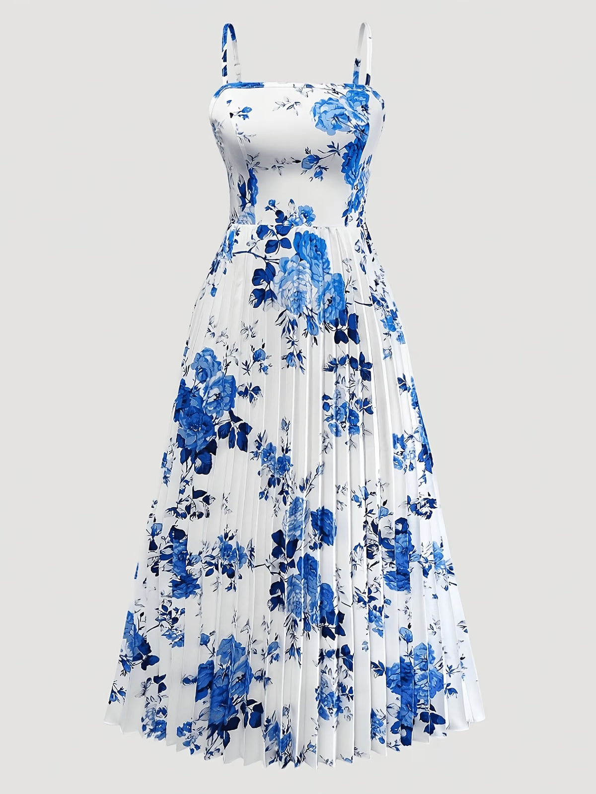 Roselle Blue Floral Pleated Dress with White Tie-Front Shrug Set